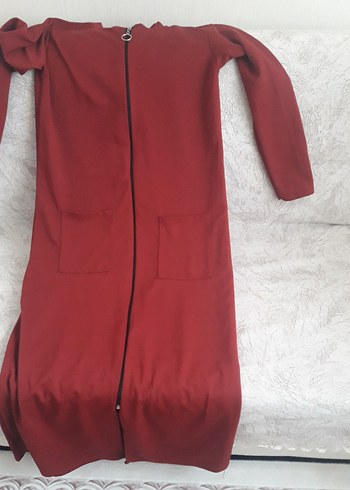 Bordo Fermuarlı Uzun hırka