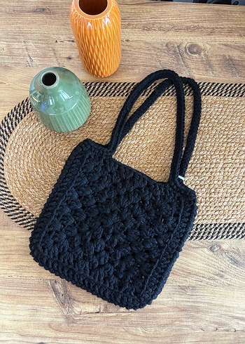 Bohem Siyah Örgü Kadın Çanta - Görsel 3