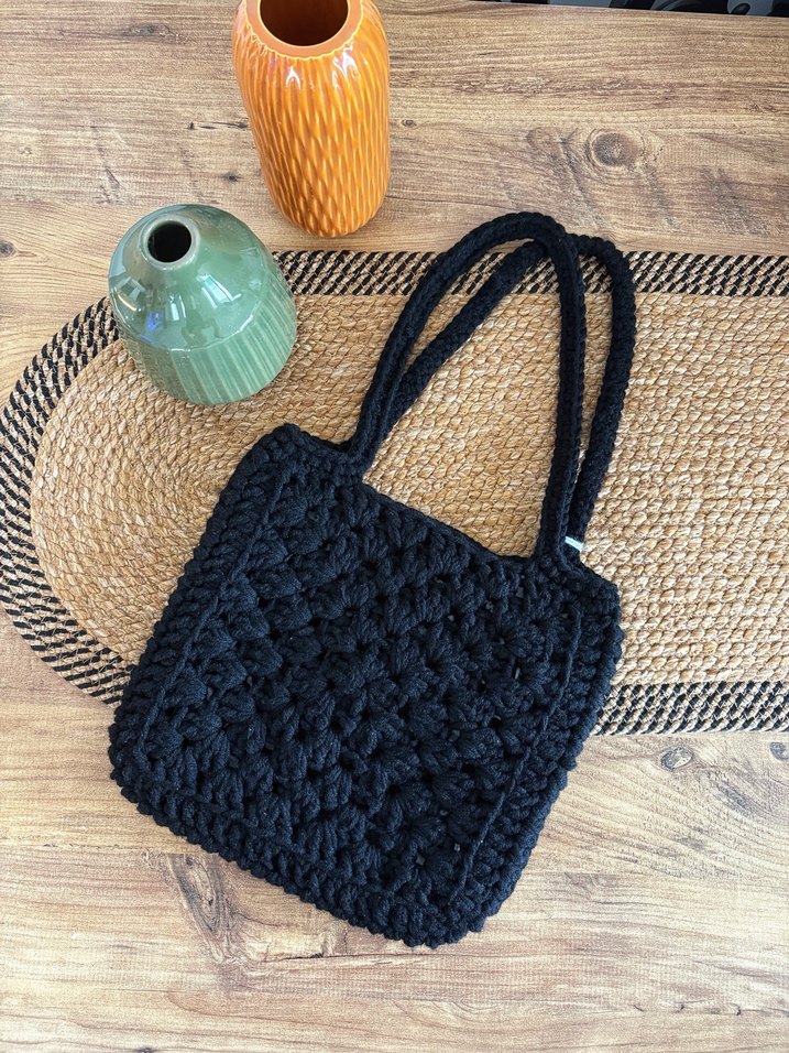 Bohem Siyah Örgü Kadın Çanta - Görsel 3