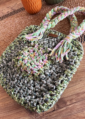 Yeşil Çok Renkli Örgü Bohem Kadın Çanta - Görsel 2