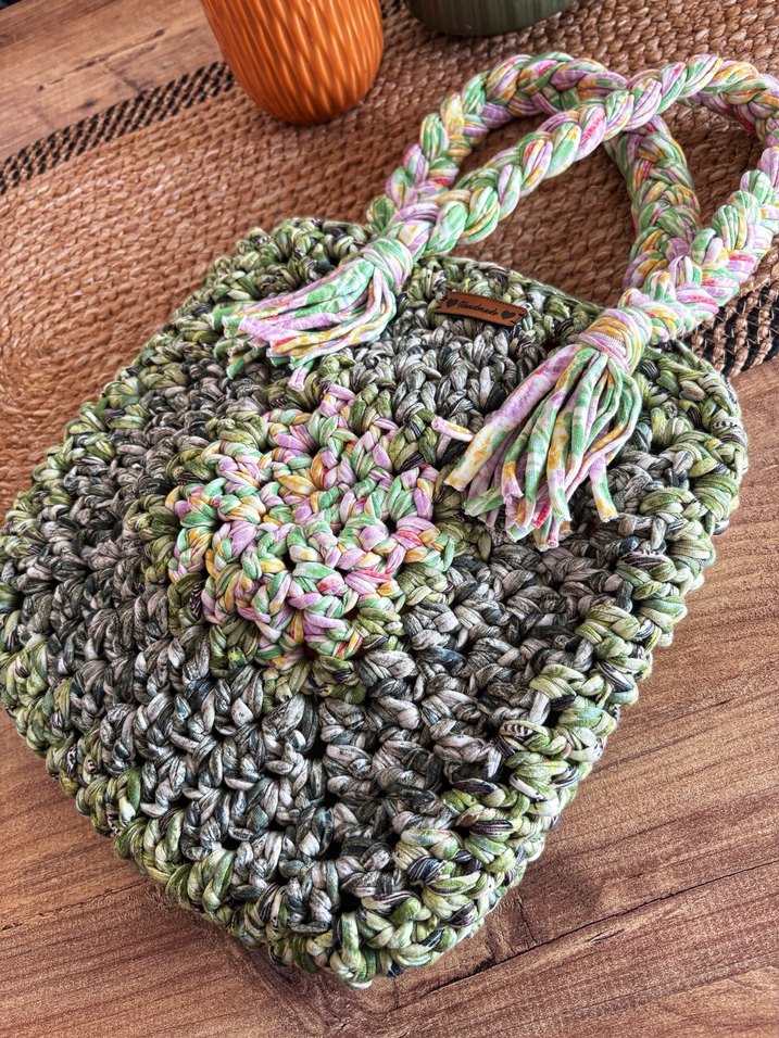 Yeşil Çok Renkli Örgü Bohem Kadın Çanta - Görsel 2