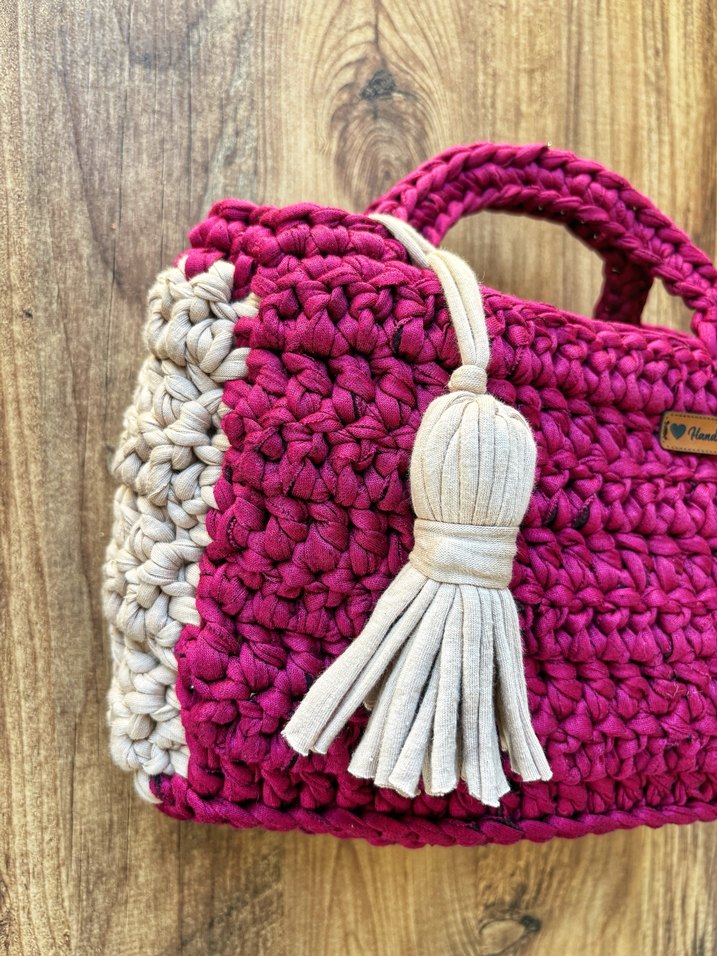 Bordo Örgü Bohem Kadın Çanta - Görsel 2