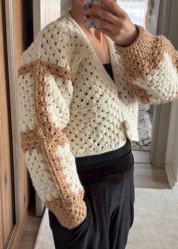 Bej Uzun Kollu Bohem Kadın Hırka - Görsel 5