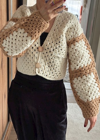 Bej Uzun Kollu Bohem Kadın Hırka - Görsel 6