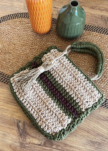 Püsküllü Bohem Kadın Örgü Çanta - Görsel 2