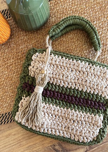 Püsküllü Bohem Kadın Örgü Çanta - Görsel 3