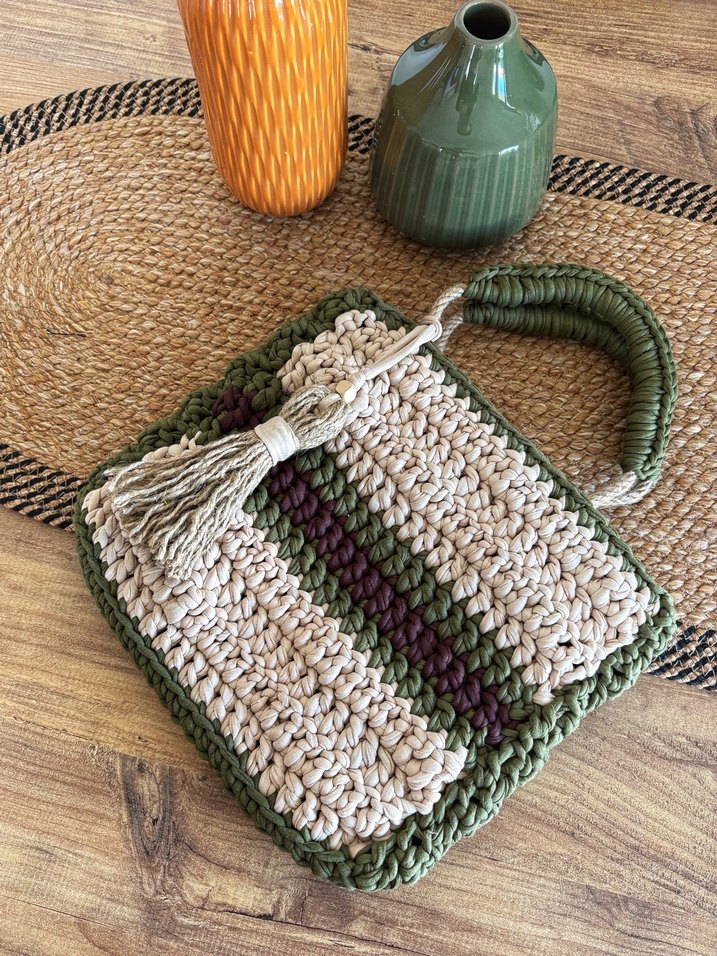 Püsküllü Bohem Kadın Örgü Çanta - Görsel 2