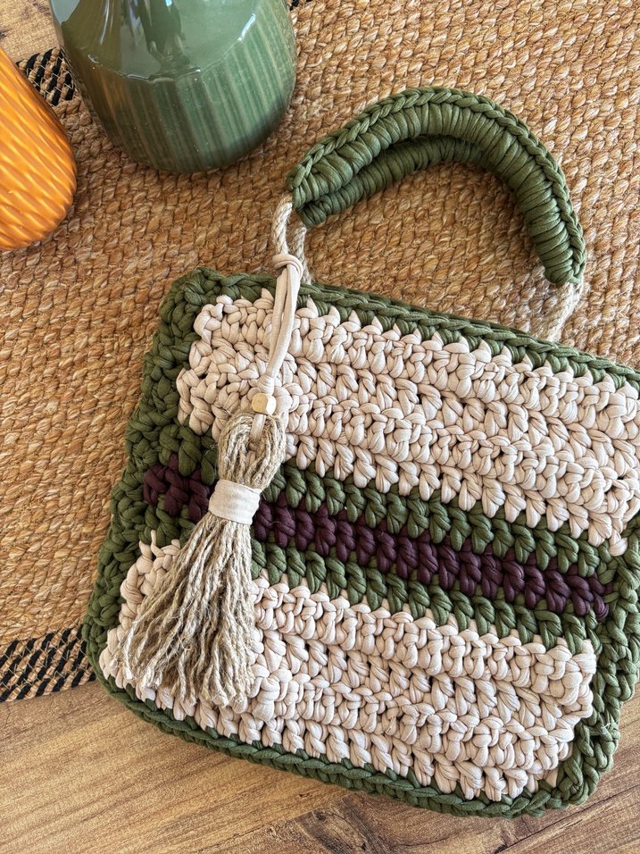 Püsküllü Bohem Kadın Örgü Çanta - Görsel 3
