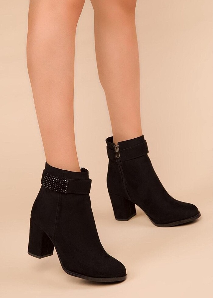 Süet kemerli kalın topuk bot - Görsel 2