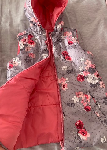 Çiçek Desenli Kız Çocuk Kapüşonlu Yelek - Görsel 2