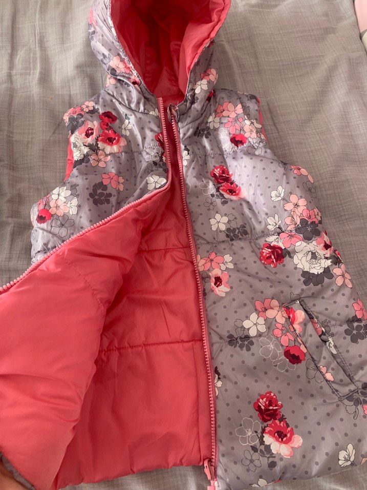 Çiçek Desenli Kız Çocuk Kapüşonlu Yelek - Görsel 2