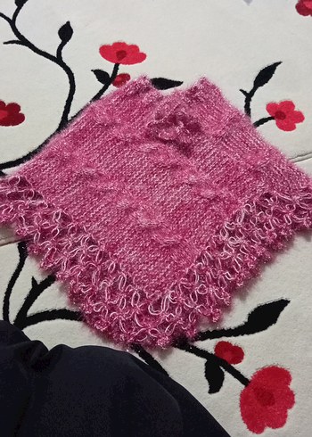 kız Çocuk Pembe Örgü Poncho - Görsel 2