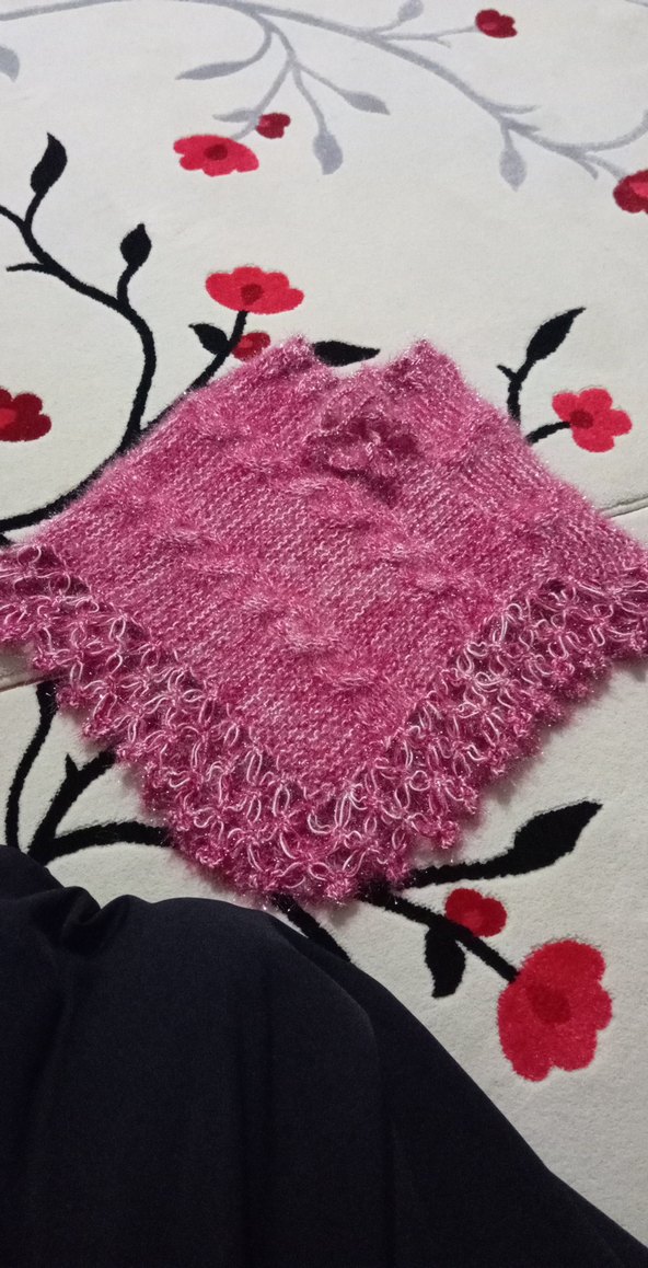 kız Çocuk Pembe Örgü Poncho - Görsel 2