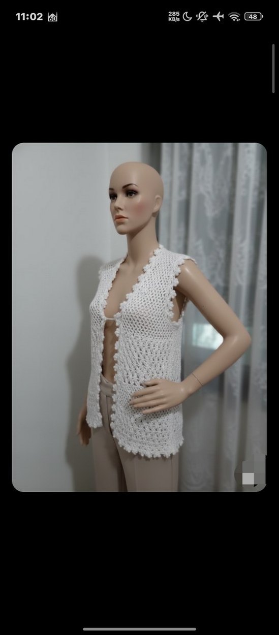 Dantel Detaylı Beyaz Örgü Kadın Yelek - Görsel 2