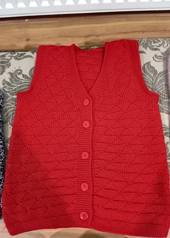 Kırmızı V Yaka Örgü çocuk Yelek - Görsel 3