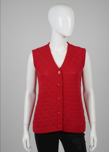 Kırmızı V Yaka Örgü çocuk Yelek - Görsel 2