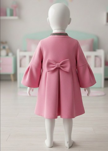 Düğmeli Pembe Klasik Kız Kabanı - Görsel 2