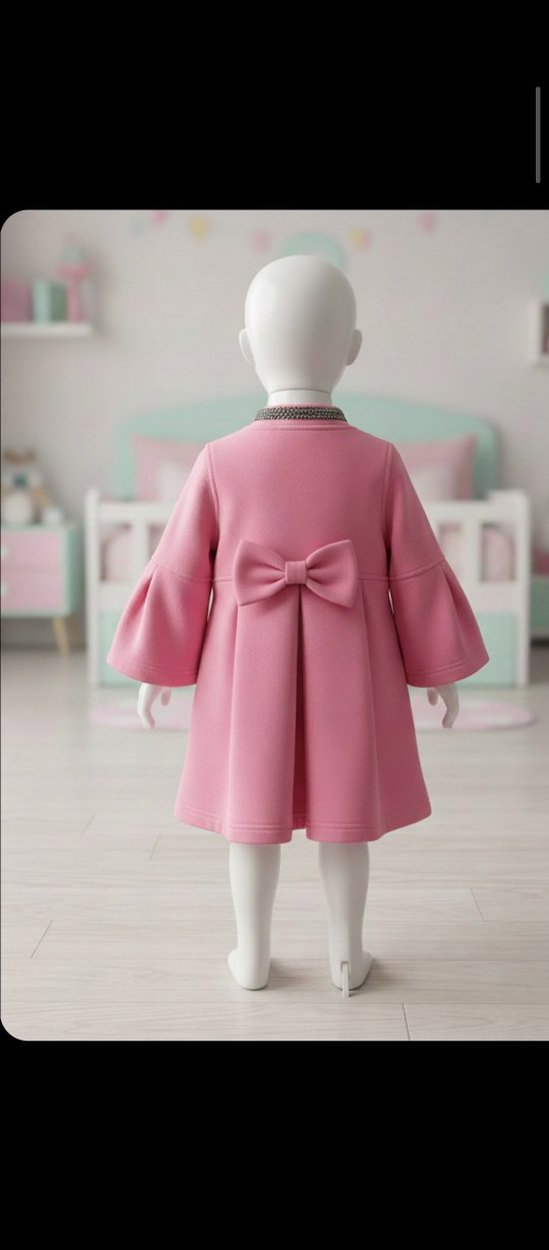 Düğmeli Pembe Klasik Kız Kabanı - Görsel 2