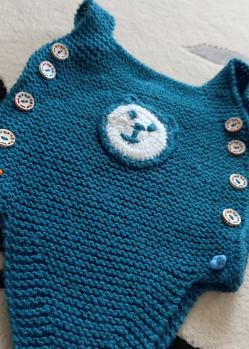 Mavi Örgü Bebek Tulum - Görsel 2