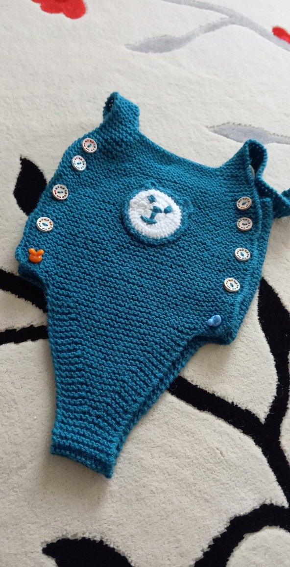 Mavi Örgü Bebek Tulum - Görsel 3