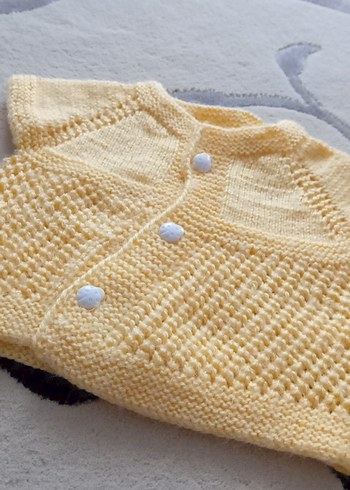 Kız Çocuk Sarı Kısa Kollu Örgü Hırka - Görsel 2