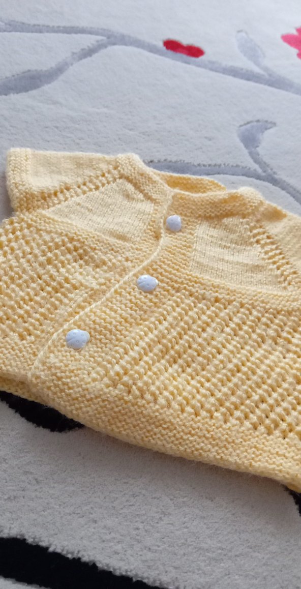 Kız Çocuk Sarı Kısa Kollu Örgü Hırka - Görsel 2