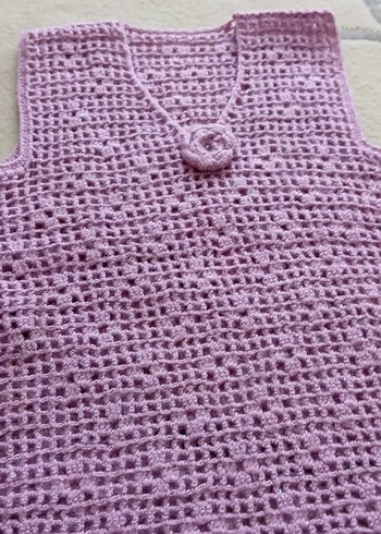 Bohem Stil Mor Örgü Kolsuz Mini Yelek - Görsel 3