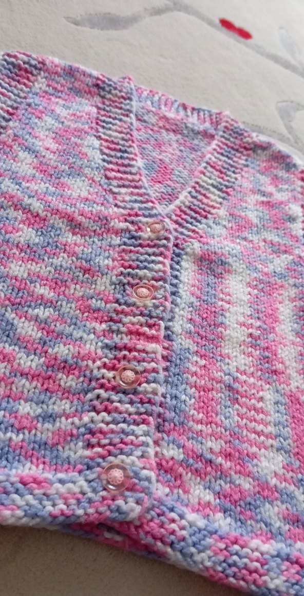 Kız Çocuk Çok Renkli V Yaka Örgü Yelek - Görsel 2