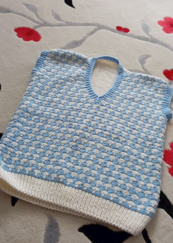 Mavi V Yaka Erkek Çocuk Triko Süveter - Görsel 2