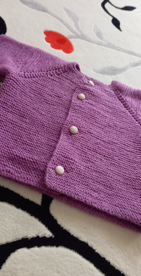 Kızlar İçin Mor Örgü Hırka - Görsel 2