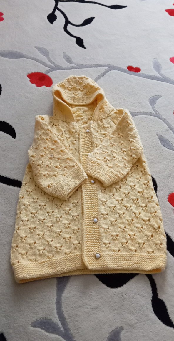 Sarı Bohem Örgü Kız Hırka - Görsel 2