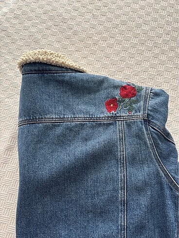 l Beden Mavi Jeans İşlemeli Polarlı Kot Ceket