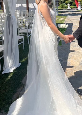 Beyaz Straplez Uzun Balık Gelinlik - Görsel 5