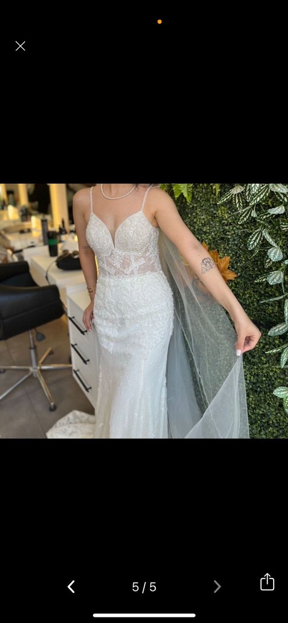 Beyaz Straplez Uzun Balık Gelinlik - Görsel 3