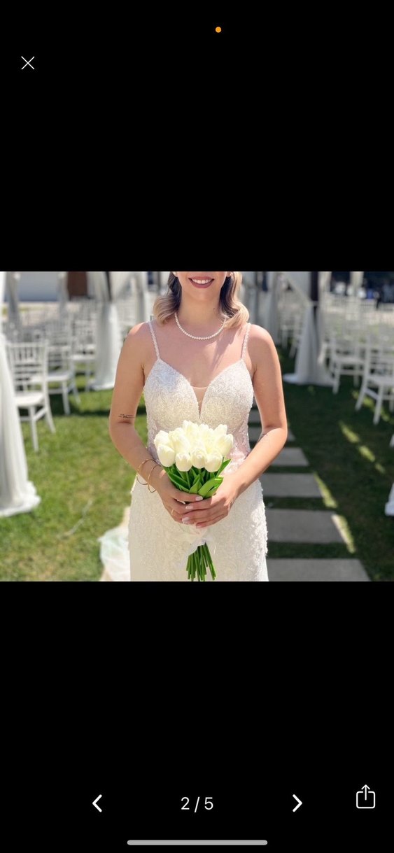 Beyaz Straplez Uzun Balık Gelinlik - Görsel 4