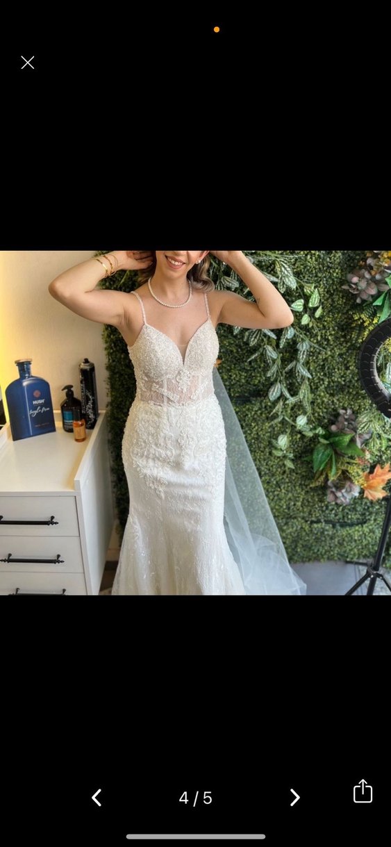 Beyaz Straplez Uzun Balık Gelinlik - Görsel 2