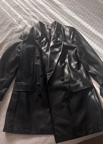 Düğmeli Siyah Deri Kadın Ceket - Görsel 2