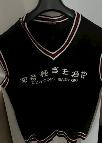 Siyah V Yakalı Kısa Kollu Triko Süveter - Görsel 2