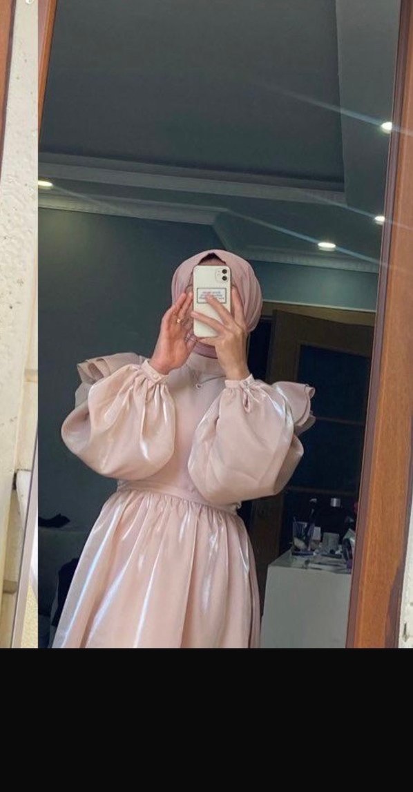 Pembe Uzun Kol Drapeli İpek Elbise - Görsel 2