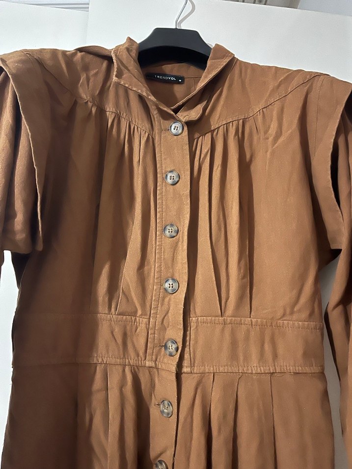 Kadın Kahverengi Uzun Keten Tulum - Görsel 2