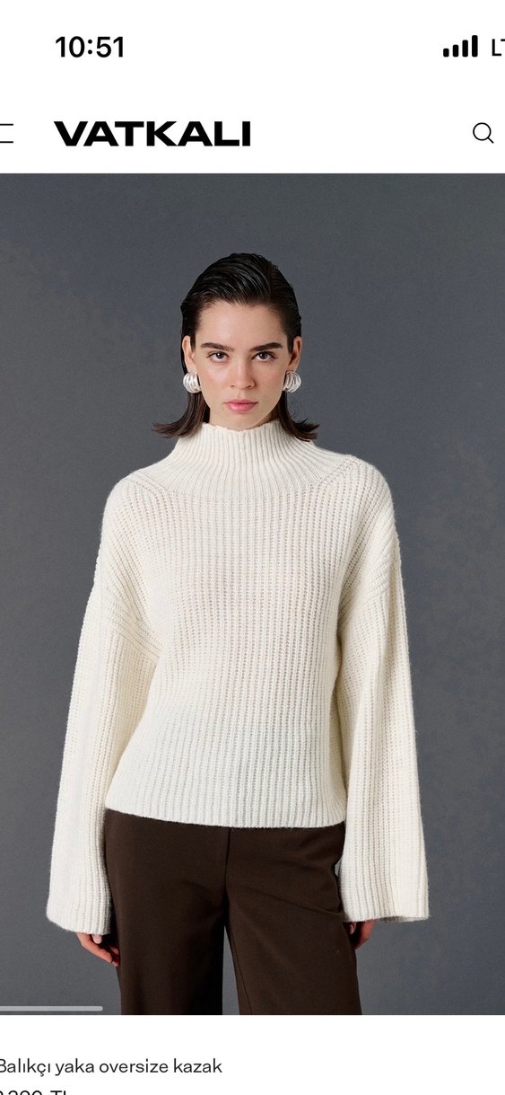 Beyaz Balıkçı Yaka Oversize Kazak - Görsel 2