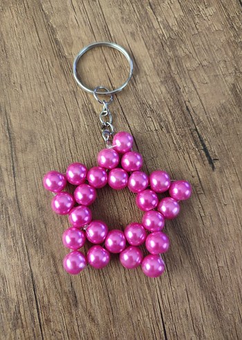 Boncuklu Pembe Yıldız Anahtarlık