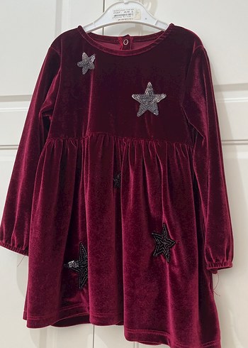Bordo Uzun Kollu Nakışlı Kız Elbisesi