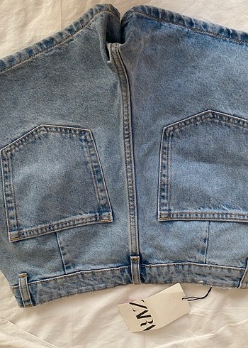 Zara Düğmeli Mavi Denimşort etek