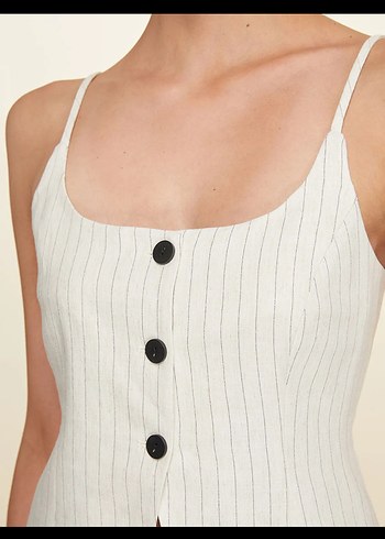 Zara Düğmeli Beyaz Keten Mini Kadın Yelek