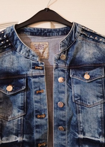 Düğmeli Mavi Kadın Denim Ceket - Görsel 3
