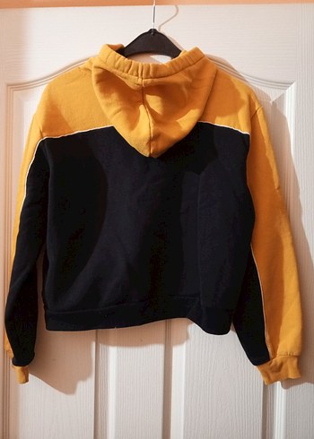 Sarı-Siyah Kapüşonlu Kadın Sweatshirt - Görsel 3