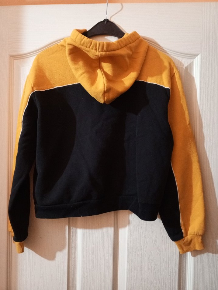 Sarı-Siyah Kapüşonlu Kadın Sweatshirt - Görsel 3