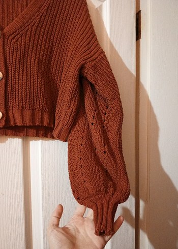 Kadın Kiremit rengi crop Örgü Hırka - Görsel 5