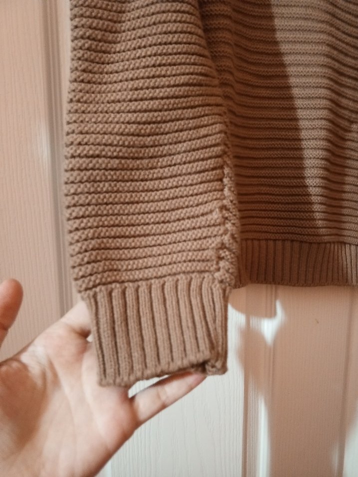 Sütlü kahverengi Triko Kadın Omuz Detaylı Kazak - Görsel 5